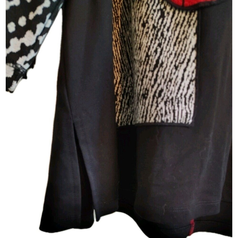 Ali Miles Black & White Graphic Print Tunic Top Cowl Neck Red Accent Plus 1X VG - Picture 10 of 13
